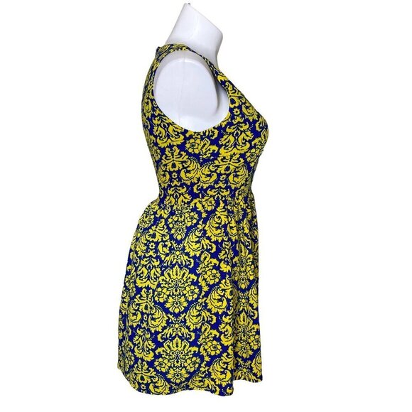 Moon Collection Los Angeles Mini Dress, Blue Yellow Floral Print Women's Size L - Picture 4 of 9